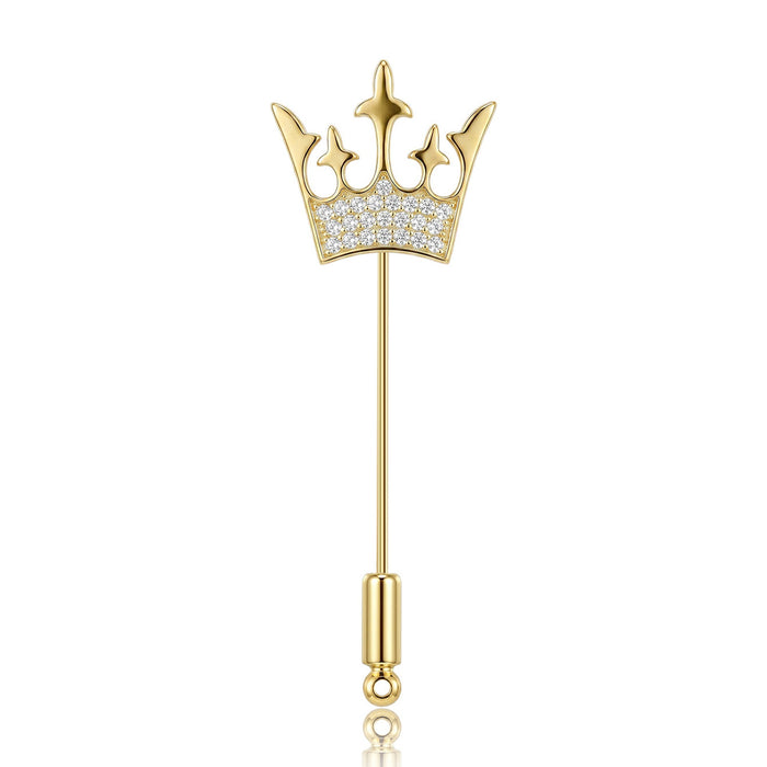 Gold Plated Copper Crown Brooch For Trendy Garment Decoration