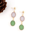 Gold Tone Green and Pink Double Round Crystal Cluster Drop Earrings view 5