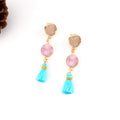 Gold Tone Double Round Crystal Cluster Tassel Earrings in Two Colors view 2