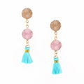 Gold Tone Double Round Crystal Cluster Tassel Earrings in Two Colors view 3