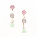 Gold Tone Double Round Crystal Cluster Tassel Earrings in Two Colors view 7