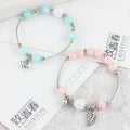 Pink Bead Silver Tone Leaf Charm Finished Bracelet view 1