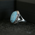 Silver Tone Oval Blue Stone Statement Ring Fashion Jewelry view 4