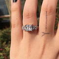Silver Tone Princess Cut Crystal Three Stone Pavé Ring view 3