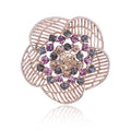 Rose Gold Wire Rose Brooch with Multicolor Crystals view 1