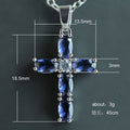 Blue Oval Cross Pendant Necklace Silver Tone Clear Center view 4