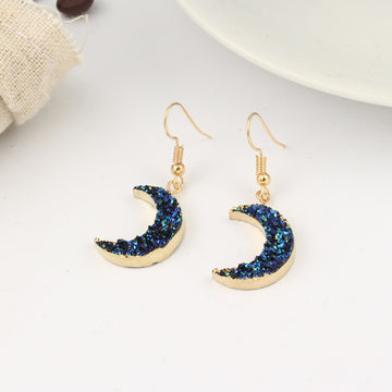 Gold Tone Iridescent Black Crescent Crystal Cluster Hook Earrings