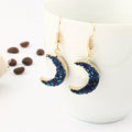 Gold Tone Iridescent Black Crescent Crystal Cluster Hook Earrings view 6