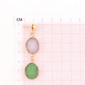 Gold Tone Green and Pink Double Round Crystal Cluster Drop Earrings view 4