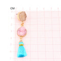Gold Tone Double Round Crystal Cluster Tassel Earrings in Two Colors view 4
