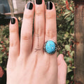 Silver Tone Oval Blue Stone Statement Ring Fashion Jewelry view 2