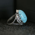Silver Tone Oval Blue Stone Statement Ring Fashion Jewelry view 3