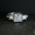 Silver Tone Princess Cut Crystal Three Stone Pavé Ring view 1