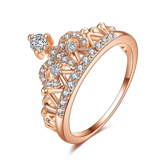 Rose Gold Tone Clear Crystal Crown Ring Fashion Jewelry