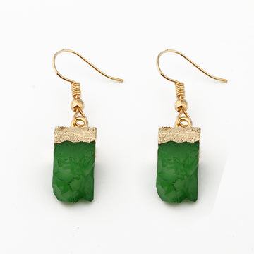 Gold Tone Rectangular Crystal Cluster Hook Earrings in Two Colors