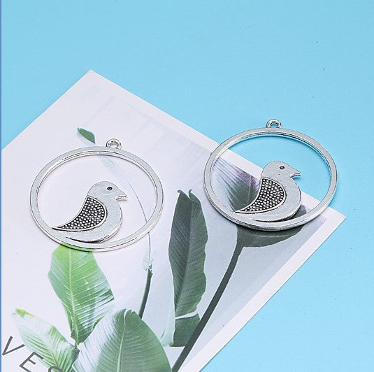 Vintage Double-Sided Bird Circle Alloy Pendant 38mm