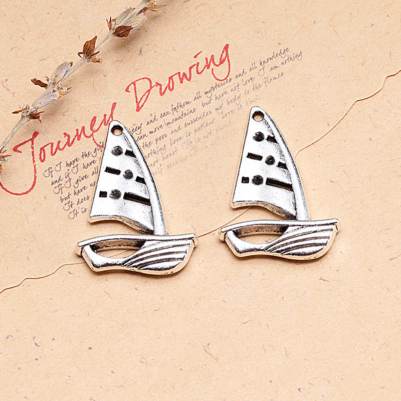 Double-Sided Alloy Sailboat Charm Pendant 31x21mm