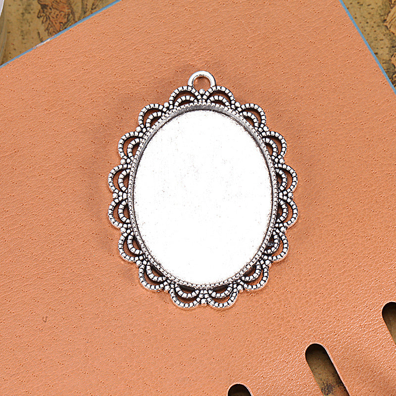 Vintage Oval Lace-Edge Alloy Bezel Setting 30x40mm Cabochon Tray