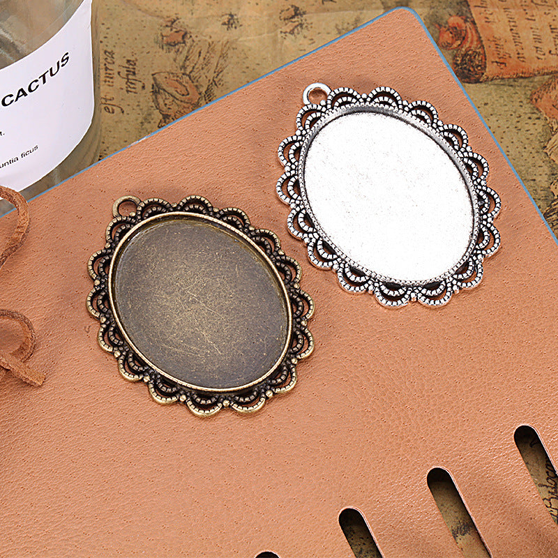 Vintage Oval Lace-Edge Alloy Bezel Setting 30x40mm Cabochon Tray