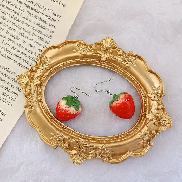 Red White Gradient Realistic Strawberry Fishhook Earrings
