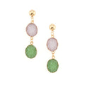 Gold Tone Green and Pink Double Round Crystal Cluster Drop Earrings view 1