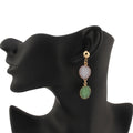 Gold Tone Green and Pink Double Round Crystal Cluster Drop Earrings view 2