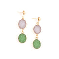 Gold Tone Green and Pink Double Round Crystal Cluster Drop Earrings view 3