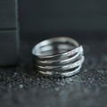 Silver Layered Crisscross Pavé Band Ring In A Polished Decorative Design view 4