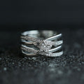 Silver Layered Crisscross Pavé Band Ring In A Polished Decorative Design view 3