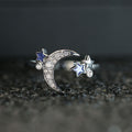 Silver Open Moon And Star Ring In A Polished Decorative Design view 2