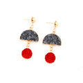 Gold Tone Gray and Red Double Crystal Cluster Statement Earrings view 4