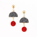 Gold Tone Gray and Red Double Crystal Cluster Statement Earrings view 1