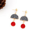 Gold Tone Gray and Red Double Crystal Cluster Statement Earrings view 2