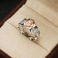 Sculpted Rose Flower Filigree Wide Ring In Silver And Rose Tones view 4