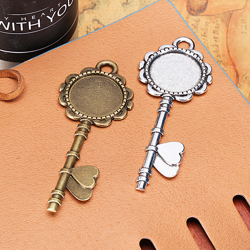 Vintage Key Charm Pendant with 20mm Bezel Setting