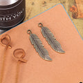 Double-Sided Leaf Feather Alloy Charm Pendant 45x11mm