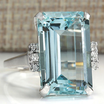 Oversized Rectangular Solitaire Ring In Four Stone Colors Silver Tone