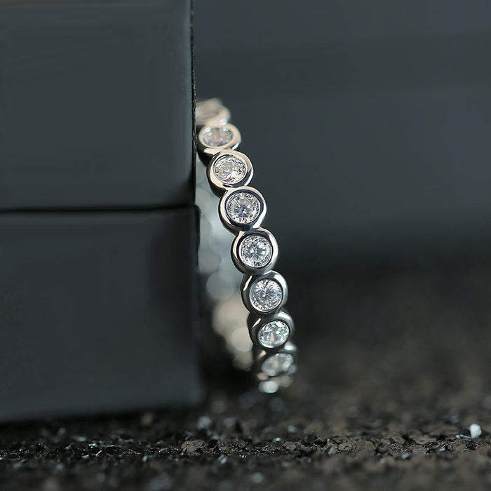 Silver Bezel Bubble CZ Eternity Band Thin Stacking Ring