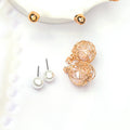 Pearl Look Faceted Center Wire Nest Round Stud Earrings view 3