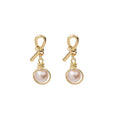 Gold Wire Wrapped Pink Pearl Look Small Huggie Earrings view 6