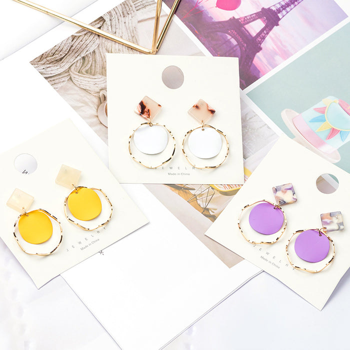White Square and Open Round Two Part Dangle Earrings