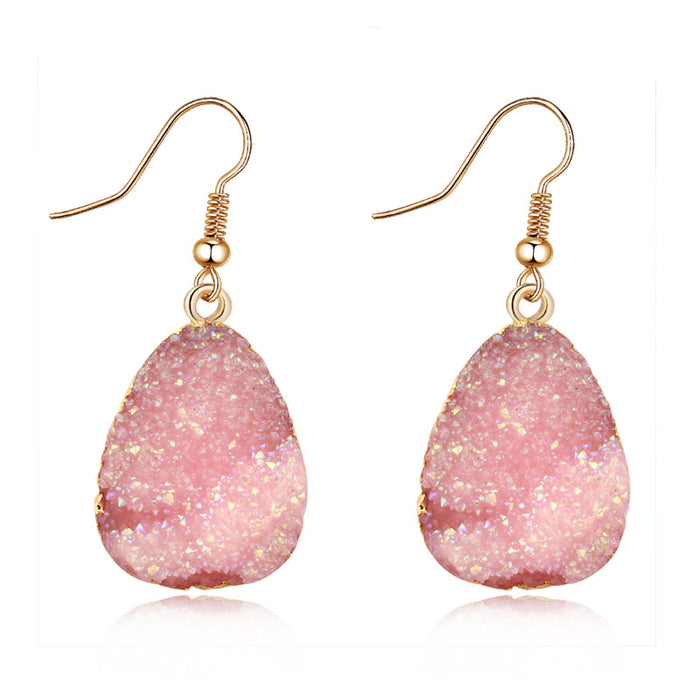 Gold Tone Long Iridescent Teardrop Crystal Cluster Hook Earrings