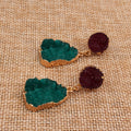 Gold Tone Burgundy and Green Crystal Cluster Statement Drop Earrings view 5