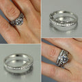 Antique Silver Tone Floral Crystal Two Piece Ring Set view 1