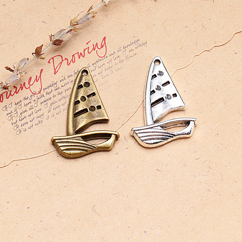 Double-Sided Alloy Sailboat Charm Pendant 31x21mm