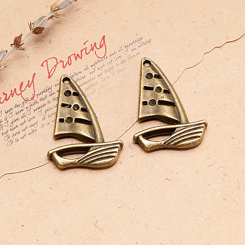 Double-Sided Alloy Sailboat Charm Pendant 31x21mm