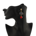Gold Tone Gray and Red Double Crystal Cluster Statement Earrings view 3