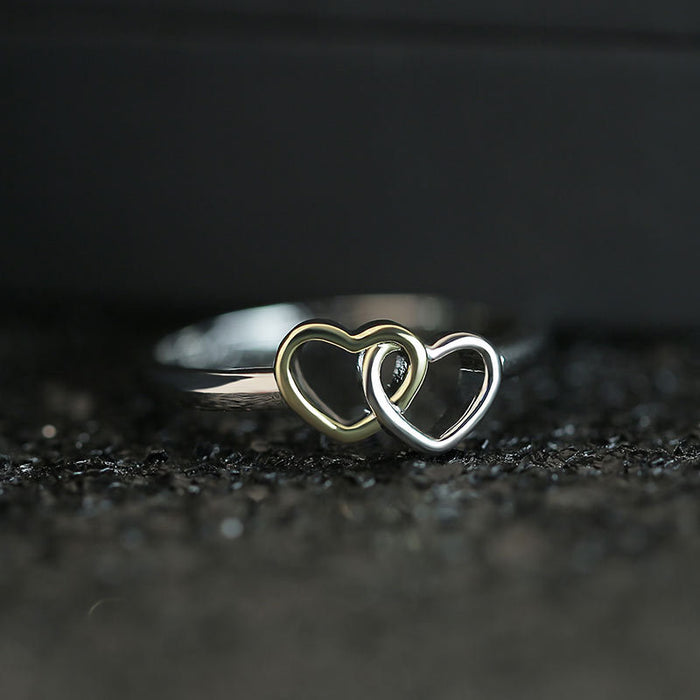 Two Tone Interlocking Heart Open Ring Fashion Jewelry