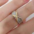 Silver And Gold-Tone X Band Ring With Crystal Pave view 4