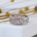 Two-Tone Floral Openwork Crystal Band Ring Jewelry view 3